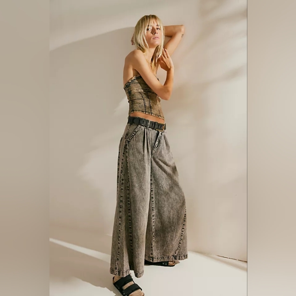NWTFree People Equinox Denim Trouser Jeans Wide Leg We The Free Black gr…